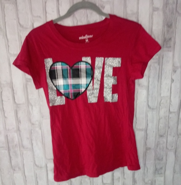 Mix & Co.Love plaid heart short sleeve tee shirt - Picture 3 of 14